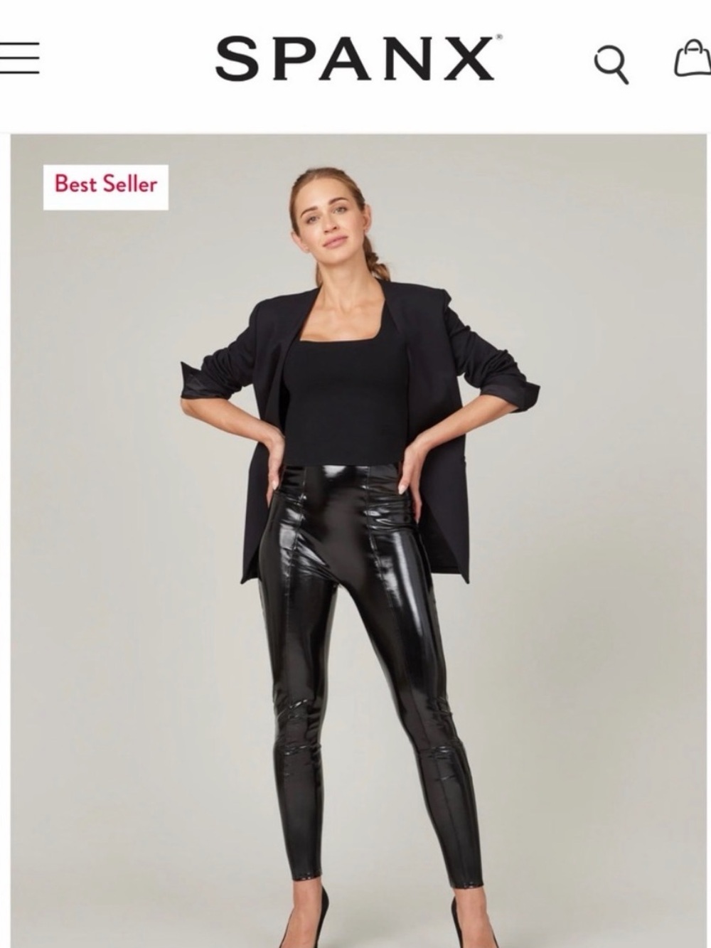 SPANX Patent -Leather High-Waist Leggings in Black Size XL Petite